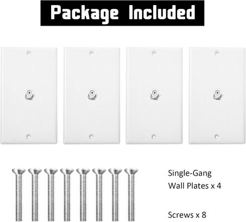 Weewooday 4 Pieces Coax Wall Plate 1-Port TV Cable Cover Outlet Plate F -type Connector Coaxial Cable, Screws Included(White)...
