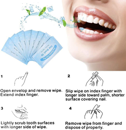 100Pcs Finger Teeth Wipes, Dental Floss Wipe Cloth Tooth Cleaning Tool for Oral Deep Cleaning Teeth Whitener Strips Dental Finger Toothbrush Oral ...
