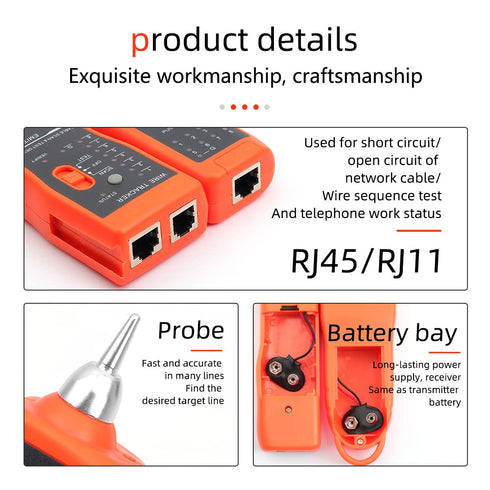 Ethernet Cable Tracker LAN Network Cables Tester Multifunction Line Finder Measure for CAT5 CAT6 RJ45 RJ11 with Network Maintenance Collage Teleph...