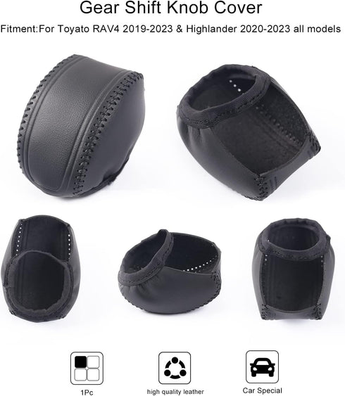 for Toyota RAV4 2019-2024 Gear Shift Knob Cover, Genuine Leather Interior Protective Gear Shift Trim for Toyota Highlander 2020-2024- Black Trim...
