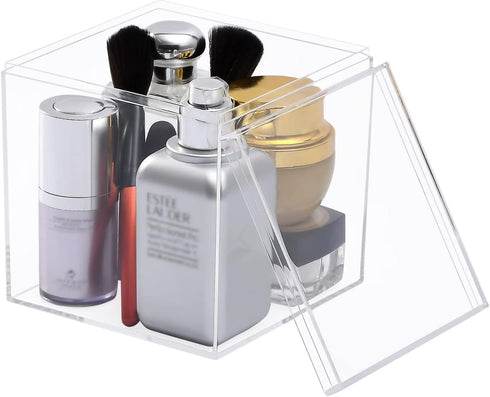 Clear Acrylic Square Cube Boxes, Worasign Plastic Square Cube Containers with Lid Plastic Storage Organizer 5.9x5.9x5.9 Inches for Candy Pill,Tiny...