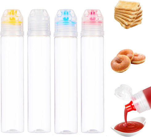 RAYNAG 8 Pack Honey Bottles Reusable Plastic Squeeze Bottle with Flip Lids Condiment Dispenser For Ketchup Salad Sauce Honey Tomato Mustard Dressi...