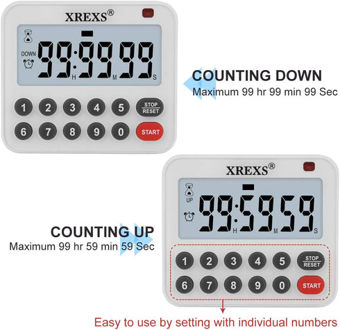 XREXS Digital Kitchen Timer Magnetic Countdown Up Cooking Timer Loud Alarm and Mute Optional, Magnet and Stand, Large Display Classroom Timer for ...