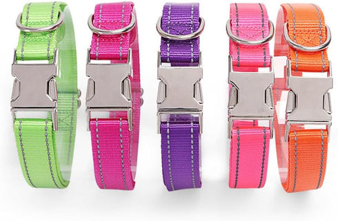 Reflective Dog Collar with Metal Buckle, Soft Sturdy Nylon Dog Collars with Quick Release Buckle, Adjustable Pet Collars with with ID Tag Ring for...