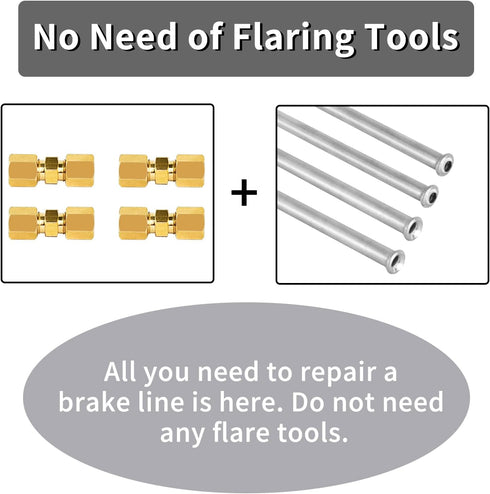Brake Line Repair Kit - Upgraded 3/16 Stainless Steel Brake Line Including 2 Convex Connectors and 2 Concave Head Connectors, 4 Brass Compression ...