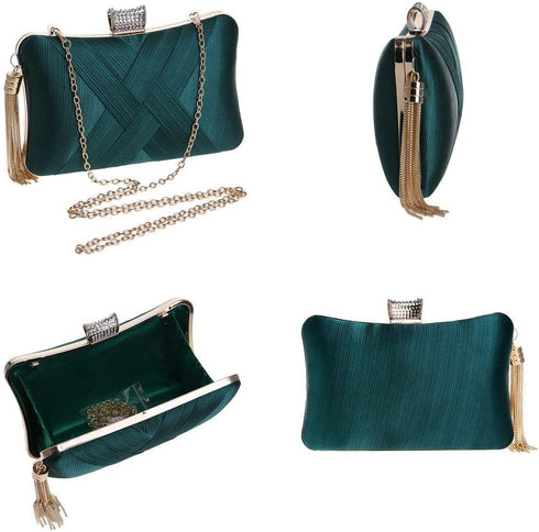 Tanpell Women's Evening Clutch Bags Silk Satin Party Handbags Bridal Wedding Purses with Tassel Pendant...