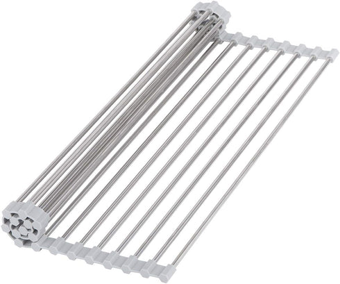 Roll-Up Sink Drying Rack 17.7"(L) x 13.8"(W) - Multipurpose Heat Resistant Over The Stainless Steel & Silicone Dish Rollable Kitchen Drainer, Gray...