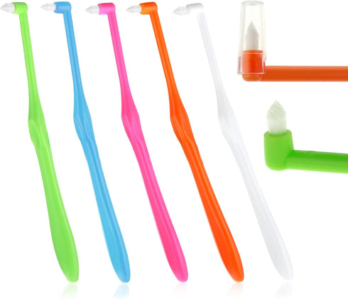 Single End Tufted Toothbrush, 5 Pcs Interspace Tooth Brush Tapered Trim Tooth Cleaner Interdental Toothbrush Tuft Gap Toothbrush for Orthodontic D...