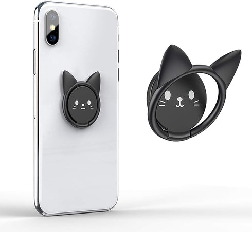 Cell Phone Ring Holder Ultra-Thin Cute Cat Metal Finger Grip 360° Rotation 180° Flip Kickstand Phone Grip for Magnetic Car Mount Compatible with A...
