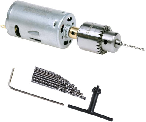 AUTOTOOLHOME Mini DC 12V Electric Hand Drill Motor PCB & Twist Drills Set 1/88-1/6 inch JT0 Chuck Jewelry Craft Drill Kit...