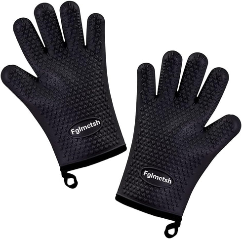 Silicone Cooking Gloves,Oven Mitts for Grilling,BBQ Mitt, Kitchen - Safe Handling of Pots and Pans, Extreme Heat Resistant BBQ, Internal Protectiv...
