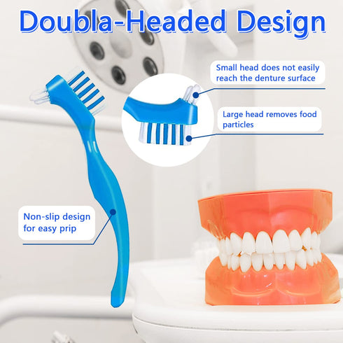 Denture Cleaner Box and Brush Set - 2 Pack Denture Bath Case with Basket + 2 Pack Denture Brush, Portable Denture Retainer Storage Box, False Teet...