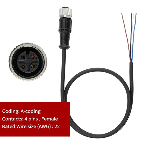 M12 Cable 4 Pin Female A Coding 5M Circular Connector Single End Cable Waterproof IP67 16.4 FT...