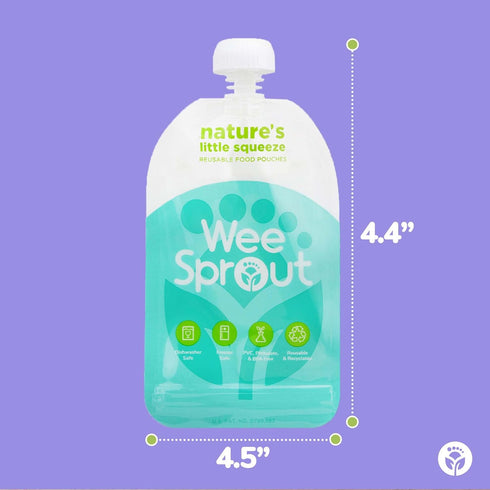 WeeSprout Double Zipper Reusable Food Pouches (Green, 3.4 fl oz)...