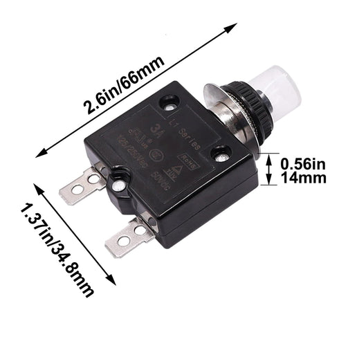 smseace 3Amp Electric Button Breaker 125/250VAC,Thermal Overload Protector L1 Series with Manual Reset, Waterproof Button Cap L1-3A...