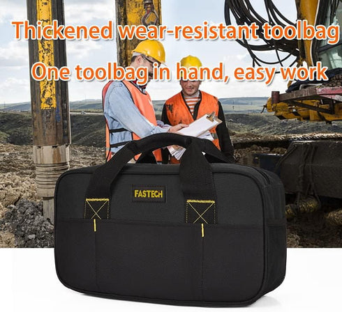 14 Inch Small Tool Bag,Wide Mouth Tool Tote Bag,Waterproof Tool Organizer Bag,Electricians Repairman Tools Tote Bag Double Fabric Storage Bag (Bla...