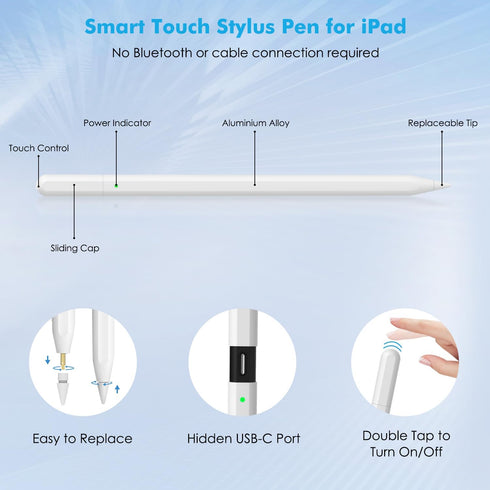 MoKo Stylus Pen for iPad, Alternative to Apple Pencil USB-C for iPad Pro 13/11" (M4) 2024, iPad Pro 12.9/11", iPad Air 13/11" (M2) 2024/6/5/4/3, i...