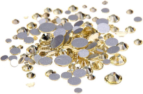 AD Beads 1440 Pieces Mixed Size No Hotfix Glue on Quality Glass Flatback Rhinestones Round Crystal Gems (12 Jonquil)...