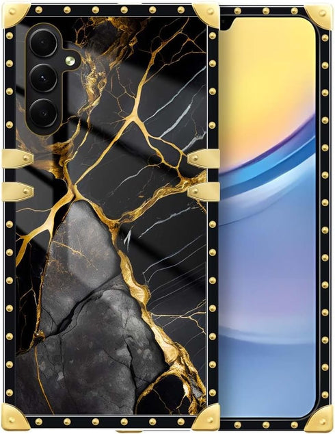DAIZAG Case Compatible with for Samsung Galaxy A15,Black Gold Natural Marble Pattern Phone Case for Girl Women Golden Square Soft Shockproof Cover...