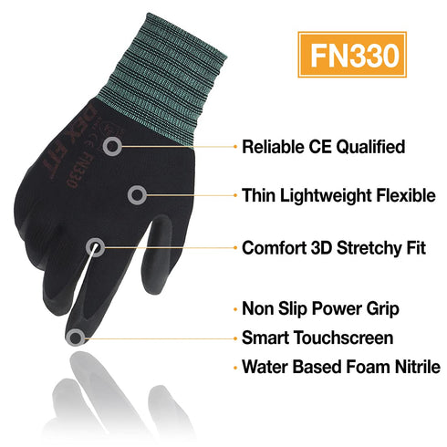 DEX FIT Nitrile Coated Work Gloves FN330-3D-Comfort Stretchy Fit, Firm Grip, Thin & Lightweight, Touchscreen Fingers, Protective & Durable, Breath...