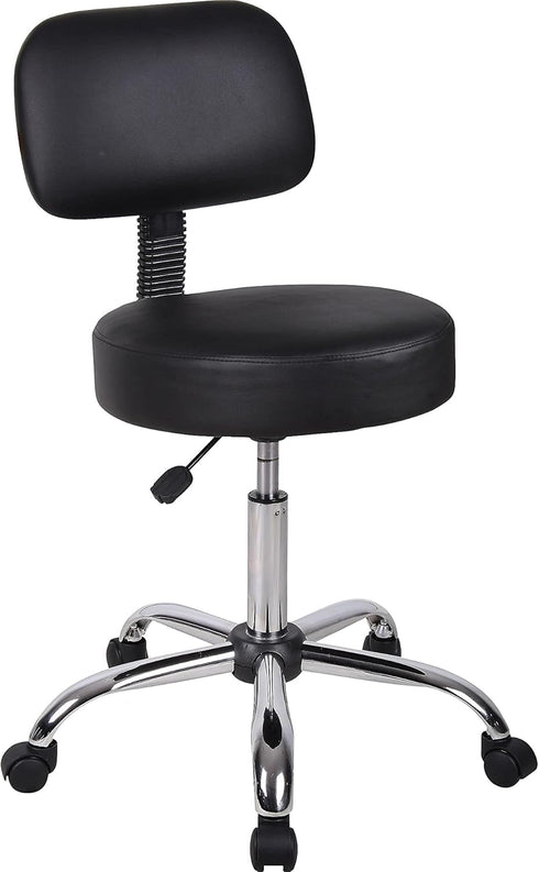 Boss Office Products Be Well Medical Spa Stool with Back in Vinyl, Black...