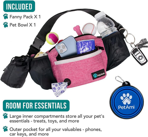 PetAmi Dog Fanny Pack, Treat Pouch for Dog Walking, Training, Built in Poop Bag Dispenser, Water Bottle Holder, Collapsible Bowl, Pet Treat Waist ...