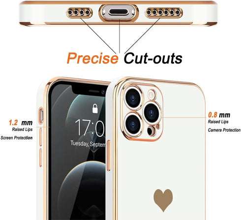 Teageo for iPhone 12 Pro Max Case for Women Girl Cute Love-Heart Luxury Bling Plating Soft Back Cover Raised Camera Protection Bumper Silicone Sho...