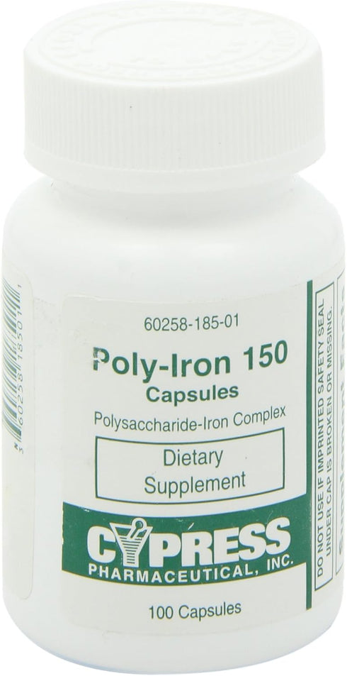 Dietary Supplement - Poly Iron Capsules 150 mg (100 caps per bottle) by Cypress Pharmaceutical #185-01 (1 Bottle of 100 Caps)...