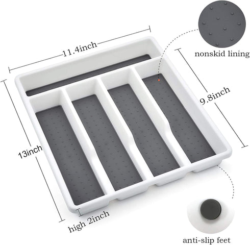 HaWare Silverware Tray for Drawer with Five Sections, Flatware Organizer/Cutlery Holder with Soft Grip Lining and Non-slip Rubber Feet, Multi-Purp...