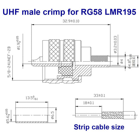 Pack of 5 UHF PL-259 PL259 Male-Plug Crimp Connector Adapter Connector for RG58/U LMR195 (UHF Male Crimp RG58)...