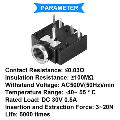 10PCS PJ-307 3.5mm Stereo Jack Socket 5 Pin PCB Female Audio Headphone Connector Audio Plug for MP3 with 10PCS 3.5mm TRS Male Plug Connector...