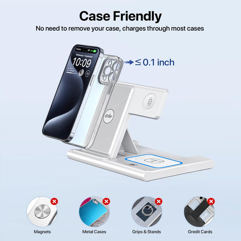 3 in 1 Fast Charging Station, Folding Travel Wireless Charger Stand for iPhone 15,14,13,12,11/Pro/Max/Plus,X,XR,XS/Max,SE,8/Plus,Apple Watch 1-8,A...