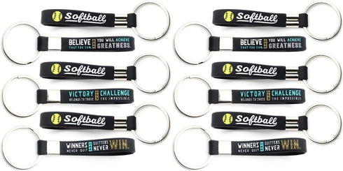 Inkstone Softball Keychains | (12 Pack) Sports Inspirational Quotes | Flexible | Gifts For Your Team, Friends, Colleagues...