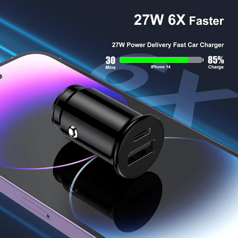 Car Charger, USB car charger fast charging Adapter with 2 Pack Cable 6ft,PD/QC 3.0 type c car charger, Black...