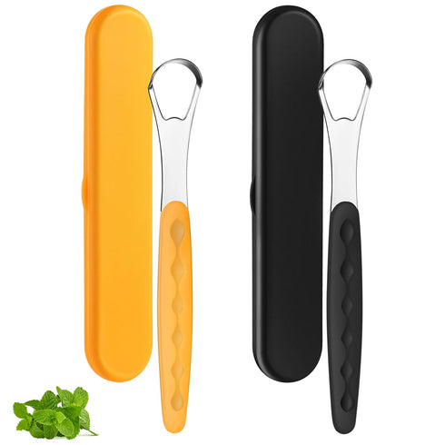 Yinkin 2 Pcs Tongue Scraper for Adults and Kids Cleaner Stainless Steel Tongue Scraper Metal Tongue Brushes Set with Travel Cases for Breath Reduc...