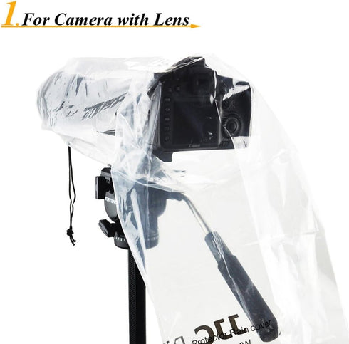 JJC 2 Types DSLR Camera Rain Cover Coat Sleeve Protector for Canon Nikon Fujifilm Sony Olympus Panasonic Pentax Sigma with a Lens & Flash PE Mater...