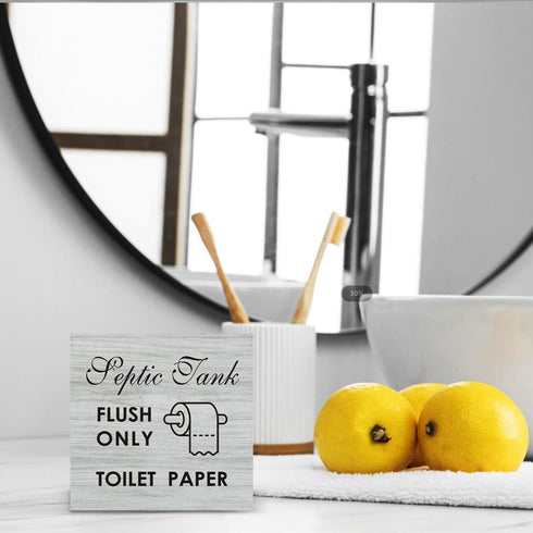 Bathroom Notice Wooden Box Sign with Saying Desk Decor 5 x 5 Inch Septic Tank Flush Only Toilet Paper Box Sign Wood Plaque Block Sign Rustic Home ...