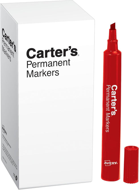 AVERY Carter's Permanent Markers, Large Desk-Style Size, Chisel Tip, Water and Wear Resistant, 12 Red Markers (27177)...