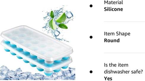 Ice Cube Trays Easy Release-Odor free,Spill Resistant Lid Included,2 Pack, Small Size, Stackable 42 Cubes,Silicone(Blue)...