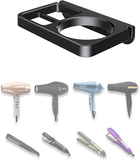 Wall Mount for Blow Dryer Hair Dryer Holder Compatible with Flat Iron Holder Wall Mount for Hair Tool Storage Organizer Straightener Holder Rack (...