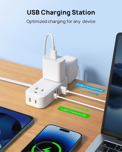 TROND Travel Power Strip with USB Ports, 5ft Flat Plug Extension Cord with Multiple Outlets, Small Wall Mount Extender Adapter for Office Dorm Roo...