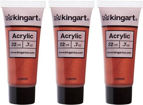 KINGART 500-143 PRO Artist Quality Metallic COPPER Acrylic Paint, 22ml (0.74oz) Tubes, 3 Pack - Set (66ml Total), Metallic Copper...