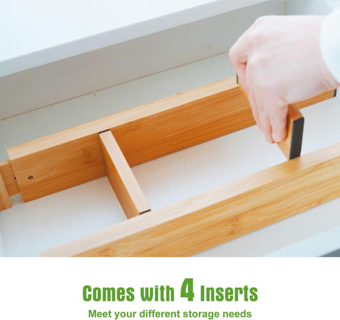 ANTOWIN Bamboo Drawer Dividers Organizers, Drawer Separators Splitter,17-22 inches Long Adjustable Spring-loaded Organizer for Large Utensil, Clot...