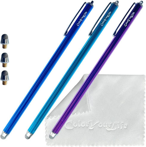 3-Pack 7.3’’ Fine Micro-Knit Mesh Tip Capacitive Stylus Pens for Touch Screens with Replaceable Mesh Tips, Extra Long Universal Stylus Pens and Cl...