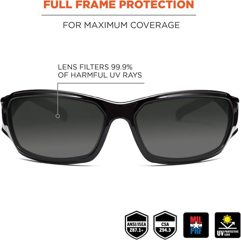 Ergodyne Skullerz Thor Safety Sunglasses - Black Frame, Smoke Lens...