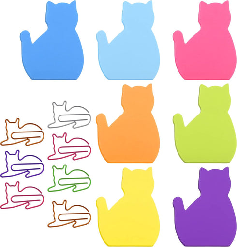 Cat Sticky Notes with Paper Clips, Cute Cat Self-Stick Notes Kawaii Cat Index Tabs Self-Stick Memo Pads Office Supplies 7 Pack 210 Sheets...