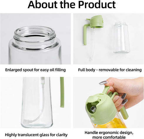 Oil Sprayer for Cooking 16oz, 2 in 1 Olive Oil Dispenser and Oil Sprayer - 470ml Olive Bottle Spray and Pour - Olive Glass Oil Dispenser for Kitch...