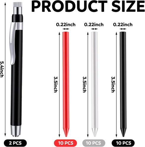 5.6 mm Diameter Mechanical Pencil Artist Carpenter Drafting Pencils Come with Pencil Refills Metal Marker with Built Sharpener for Construction Dr...