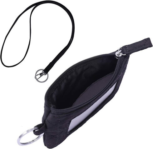Iconic Zip ID Case Card Holder for Women,Signature Cotton Coin Purse with Id Window,RFID Blocking Change Pouch with Key Chain(BLACK)...