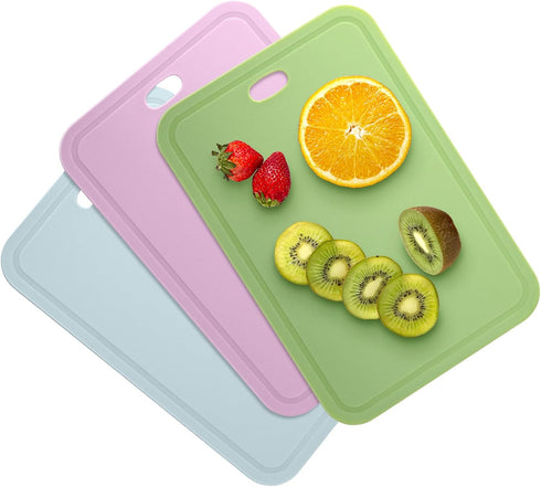 Cutting Boards fo Kitchen, Plastic Cutting Board Set of 3, Chopping Boards 8.3x12.24 Inch with Groove, BPA Free, Reversible Use for Kitchen Cuttin...